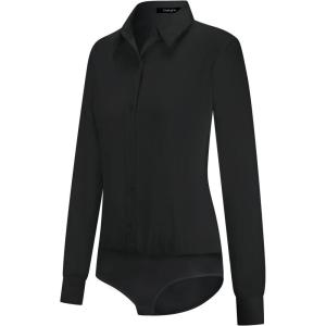 imageTapata Womens Bodysuit Blouse Button Down OnePiece Long Sleeve Solid Office Work Shirt Casual TopsBlack