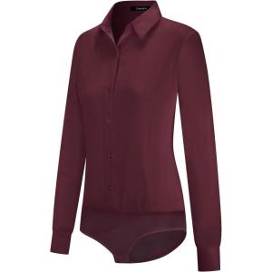 imageTapata Womens Bodysuit Blouse Button Down OnePiece Long Sleeve Solid Office Work Shirt Casual TopsBurgundy