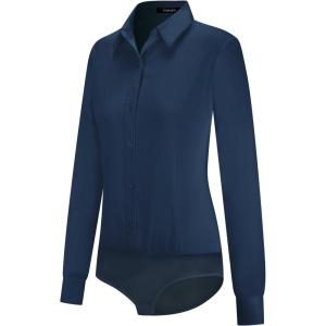 imageTapata Womens Bodysuit Blouse Button Down OnePiece Long Sleeve Solid Office Work Shirt Casual TopsDark Blue