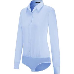 imageTapata Womens Bodysuit Blouse Button Down OnePiece Long Sleeve Solid Office Work Shirt Casual TopsLight Blue