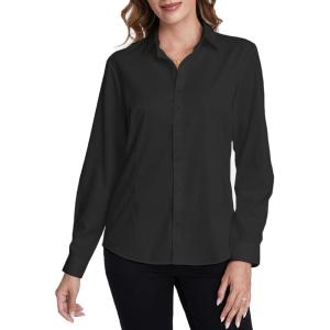 imageTapata Womens Classic ButtonDown Blouse Formal Work Dress Fitted Shirts Collared Long Sleeve Business TopBlack  Classic