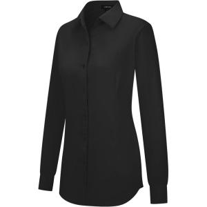 imageTapata Womens Classic ButtonDown Blouse Formal Work Dress Fitted Shirts Collared Long Sleeve Business TopBlack