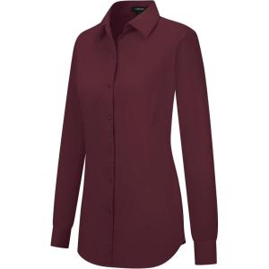 imageTapata Womens Classic ButtonDown Blouse Formal Work Dress Fitted Shirts Collared Long Sleeve Business TopBurgundy