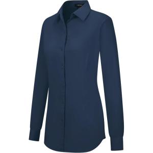 imageTapata Womens Classic ButtonDown Blouse Formal Work Dress Fitted Shirts Collared Long Sleeve Business TopDark Blue