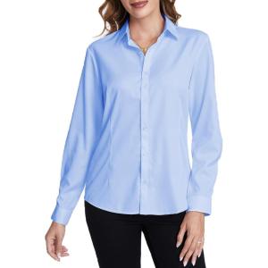 imageTapata Womens Classic ButtonDown Blouse Formal Work Dress Fitted Shirts Collared Long Sleeve Business TopLight Blue  Classic