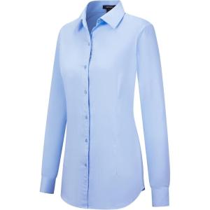 imageTapata Womens Classic ButtonDown Blouse Formal Work Dress Fitted Shirts Collared Long Sleeve Business TopLight Blue
