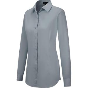 imageTapata Womens Classic ButtonDown Blouse Formal Work Dress Fitted Shirts Collared Long Sleeve Business TopLight Grey