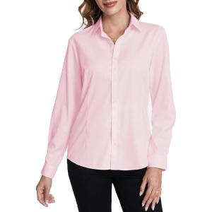 imageTapata Womens Classic ButtonDown Blouse Formal Work Dress Fitted Shirts Collared Long Sleeve Business TopPink  Classic