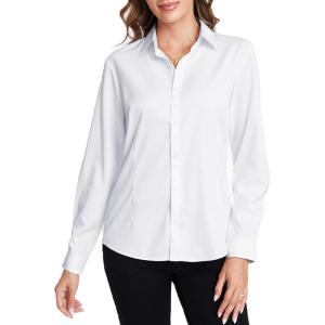 imageTapata Womens Classic ButtonDown Blouse Formal Work Dress Fitted Shirts Collared Long Sleeve Business TopWhite  Classic