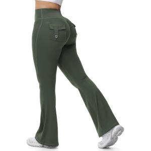 imageTapata Womens Flare Leggings 28303234 Inseam Petite Tall Long Scrunch Butt Lift Gym Workout Yoga Pants with PocketsArmy Green