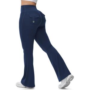 imageTapata Womens Flare Leggings 28303234 Inseam Petite Tall Long Scrunch Butt Lift Gym Workout Yoga Pants with PocketsNavy Blue