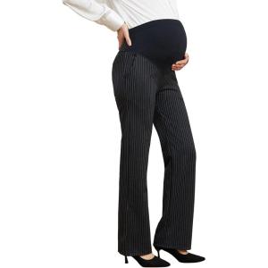 imageTapata Womens Maternity Pants 28quot 30quot 32quot Bootcut Dress Pants with Pockets Over Belly Pregnancy Work Pants OverBump CasualBlack  Pinstripe