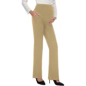 imageTapata Womens Maternity Pants 28quot 30quot 32quot Bootcut Dress Pants with Pockets Over Belly Pregnancy Work Pants OverBump CasualOatmeal