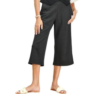imageTapata Womens Wide Leg Cropped Pants Stretchy Pull On Mid Rise Slacks for Business Casual Capris with PocketsCharcoal
