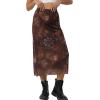 imageAvanova Women Mesh Floral Boho High Waist Midi Skirt Lettuce Trim Summer A Line SkirtA Brown E