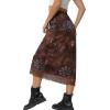 imageAvanova Women Mesh Floral Boho High Waist Midi Skirt Lettuce Trim Summer A Line SkirtA Brown E