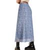 imageAvanova Women Mesh Floral Boho High Waist Midi Skirt Lettuce Trim Summer A Line SkirtBlue Floral C