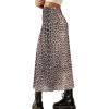 imageAvanova Women Mesh Floral Boho High Waist Midi Skirt Lettuce Trim Summer A Line SkirtBrown Leopard C