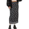 imageAvanova Women Mesh Floral Boho High Waist Midi Skirt Lettuce Trim Summer A Line SkirtFloral Black E