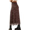 imageAvanova Women Mesh Floral Boho High Waist Midi Skirt Lettuce Trim Summer A Line SkirtFloral Dark Brown
