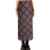 imageAvanova Women Mesh Floral Boho High Waist Midi Skirt Lettuce Trim Summer A Line SkirtPlaid Brwon