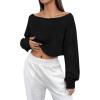 imageAvanova Women Off Shoulder Boat Neck Crop Tops Long Sleeves Oversized Loose Tee ShirtsBlack