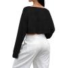 imageAvanova Women Off Shoulder Boat Neck Crop Tops Long Sleeves Oversized Loose Tee ShirtsBlack