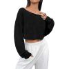 imageAvanova Women Off Shoulder Boat Neck Crop Tops Long Sleeves Oversized Loose Tee ShirtsBlack