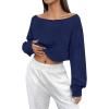 imageAvanova Women Off Shoulder Boat Neck Crop Tops Long Sleeves Oversized Loose Tee ShirtsBlue