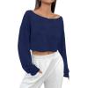 imageAvanova Women Off Shoulder Boat Neck Crop Tops Long Sleeves Oversized Loose Tee ShirtsBlue