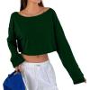 imageAvanova Women Off Shoulder Boat Neck Crop Tops Long Sleeves Oversized Loose Tee ShirtsDrak Green
