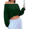 imageAvanova Women Off Shoulder Boat Neck Crop Tops Long Sleeves Oversized Loose Tee ShirtsDrak Green