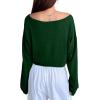 imageAvanova Women Off Shoulder Boat Neck Crop Tops Long Sleeves Oversized Loose Tee ShirtsDrak Green