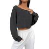 imageAvanova Women Off Shoulder Boat Neck Crop Tops Long Sleeves Oversized Loose Tee ShirtsDrak Grey