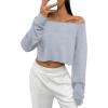imageAvanova Women Off Shoulder Boat Neck Crop Tops Long Sleeves Oversized Loose Tee ShirtsGrey