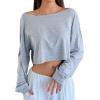 imageAvanova Women Off Shoulder Boat Neck Crop Tops Long Sleeves Oversized Loose Tee ShirtsGrey
