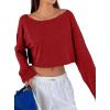 imageAvanova Women Off Shoulder Boat Neck Crop Tops Long Sleeves Oversized Loose Tee ShirtsRed