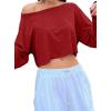 imageAvanova Women Off Shoulder Boat Neck Crop Tops Long Sleeves Oversized Loose Tee ShirtsRed