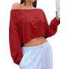 imageAvanova Women Off Shoulder Boat Neck Crop Tops Long Sleeves Oversized Loose Tee ShirtsRed
