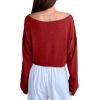 imageAvanova Women Off Shoulder Boat Neck Crop Tops Long Sleeves Oversized Loose Tee ShirtsRed