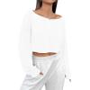 imageAvanova Women Off Shoulder Boat Neck Crop Tops Long Sleeves Oversized Loose Tee ShirtsWhite
