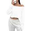 imageAvanova Women Off Shoulder Boat Neck Crop Tops Long Sleeves Oversized Loose Tee ShirtsWhite