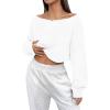 imageAvanova Women Off Shoulder Boat Neck Crop Tops Long Sleeves Oversized Loose Tee ShirtsWhite