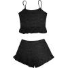 imageAvanova Women Ruffle Ribbed Knit Pajama Set Cami Top Shorts 2 Piece Sleepwear SetBlack