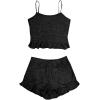 imageAvanova Women Ruffle Ribbed Knit Pajama Set Cami Top Shorts 2 Piece Sleepwear SetBlack