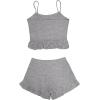 imageAvanova Women Ruffle Ribbed Knit Pajama Set Cami Top Shorts 2 Piece Sleepwear SetGrey Ruffle
