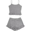 imageAvanova Women Ruffle Ribbed Knit Pajama Set Cami Top Shorts 2 Piece Sleepwear SetGrey Ruffle