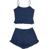 imageAvanova Women Ruffle Ribbed Knit Pajama Set Cami Top Shorts 2 Piece Sleepwear SetNavy