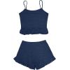 imageAvanova Women Ruffle Ribbed Knit Pajama Set Cami Top Shorts 2 Piece Sleepwear SetNavy