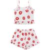 imageAvanova Women Ruffle Ribbed Knit Pajama Set Cami Top Shorts 2 Piece Sleepwear SetWhite Lips